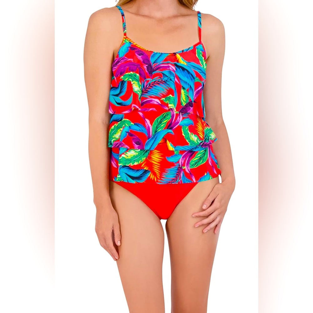 Caribbean Joe Women's Standard Ruffle Tankini Tummy Swimsuit Set | Size XXL
